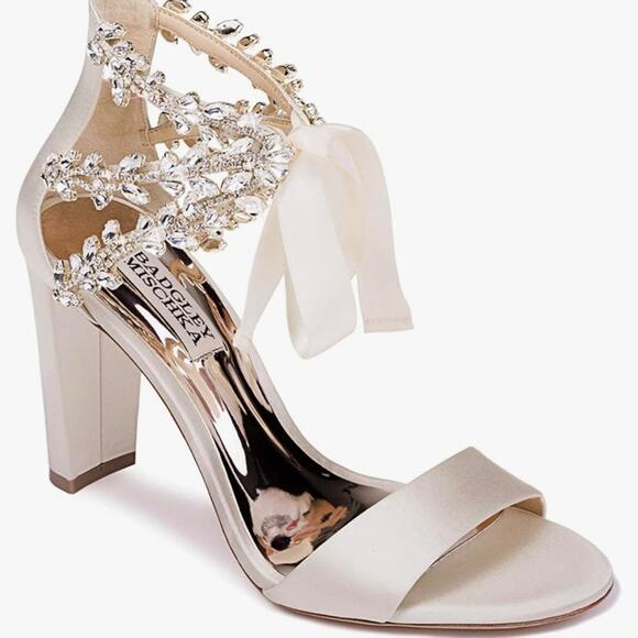 Badgley Mischka Shoes - Badgley Mischka Ivory Satin Everafter Wedding Bridal Heel Sandal Size 5.5
